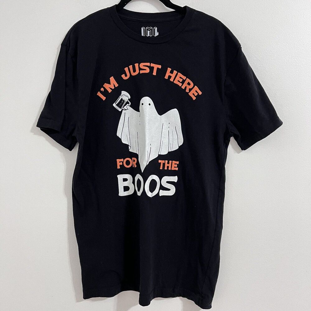 IML Black Funny Halloween T-shirt Size L Haunted I'm Just Here For The Boos